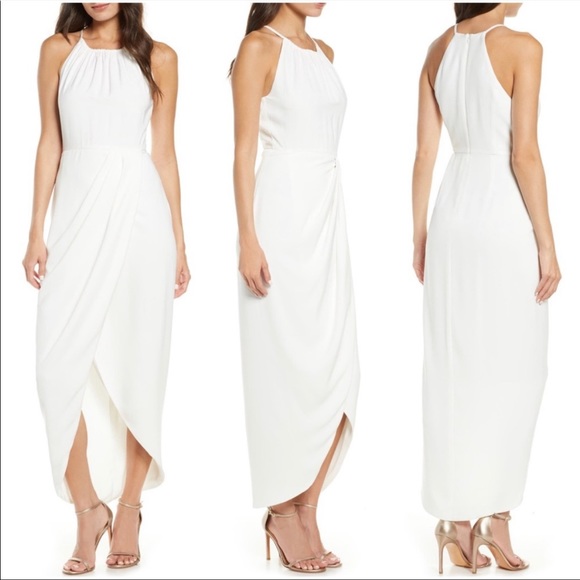 NEW Shona Joy Core high neck draped halter tulip gown dress - IVORY 10 - Picture 3 of 13